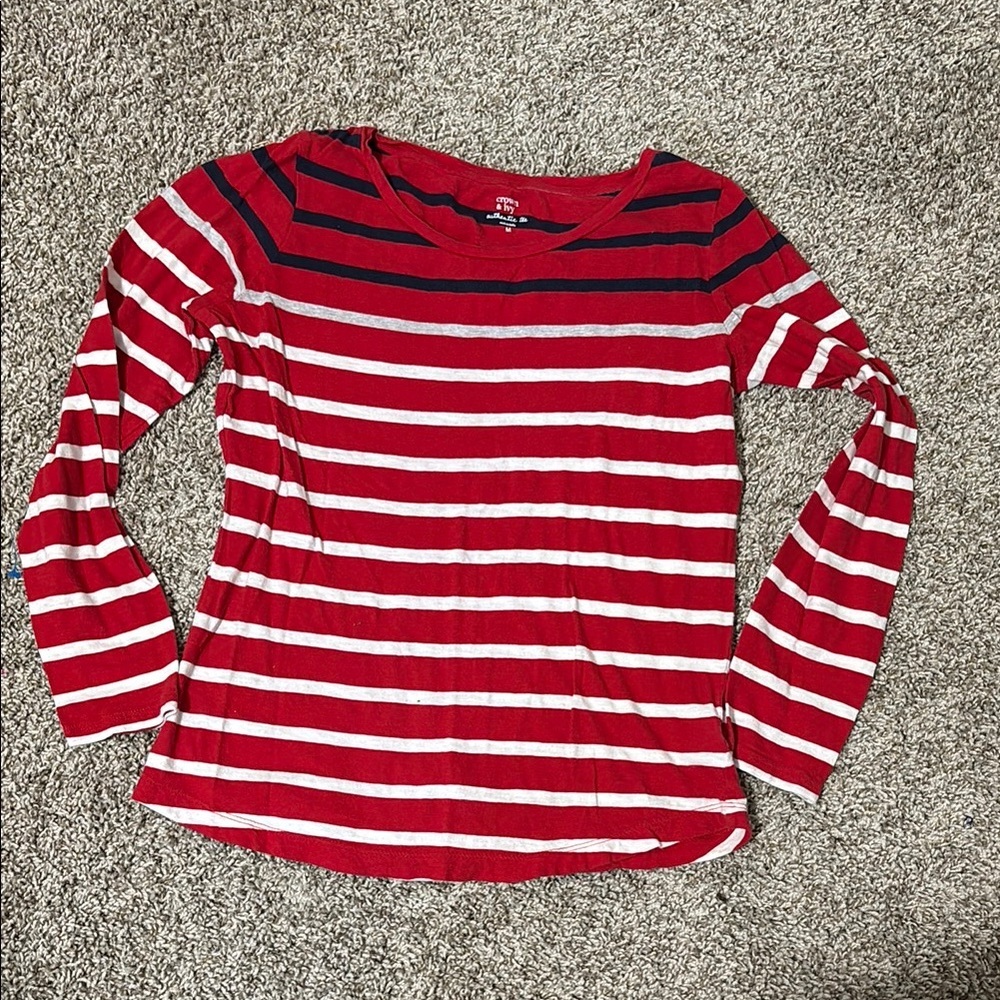 Size M Crown & Ivy Red, Grey, and White Fitted Long Sleeve Tee